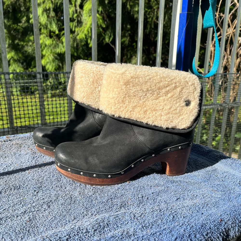 Black Ugg heeled faux fur lined boots